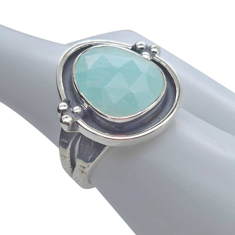 Amberman - Wholesale Cocktail/Statement Ring - Faceted Amazonite Sterling Silver Ring1