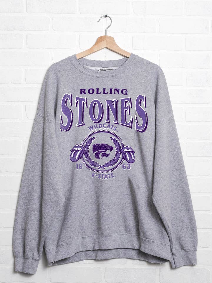 Rolling Stones KSU Wildcats College Seal Thrifted Sweatshirt for wholesale by LivyLu