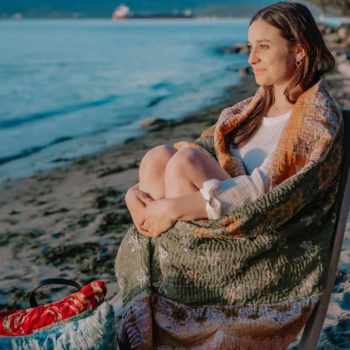 Up-Cycled Cotton Sari Throws for wholesale by Marigold Collective