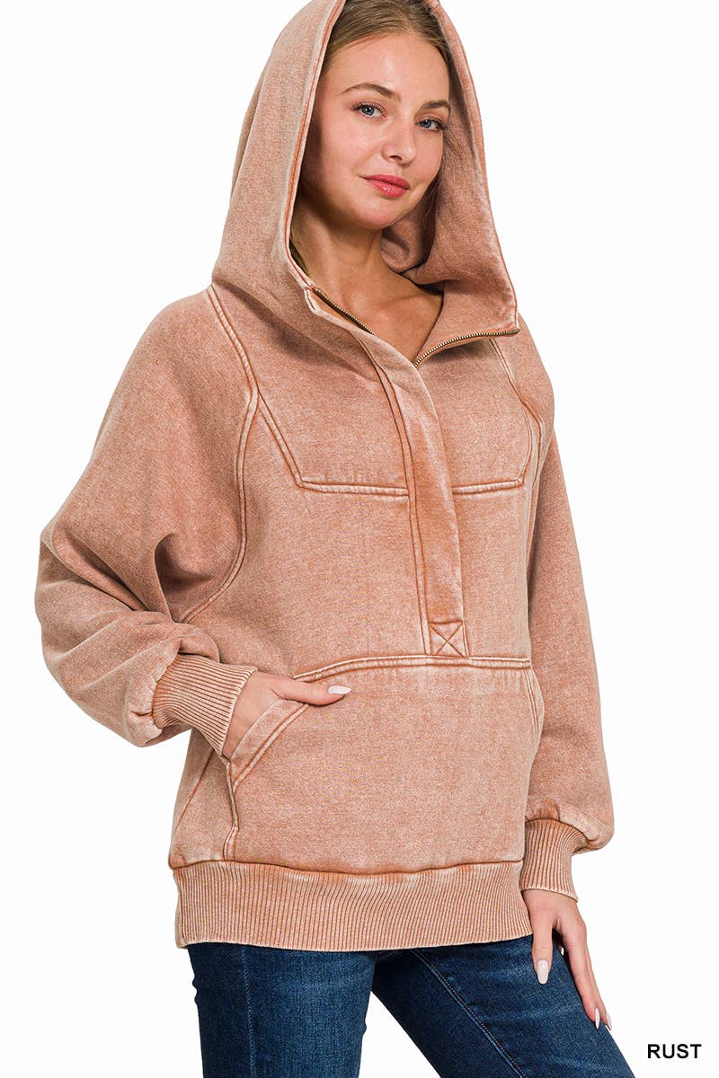 42POPS - Wholesale Hoodie - Women's - ..SI-25317 Washed Fleece Oversized 1/4 Zip Hoodie13