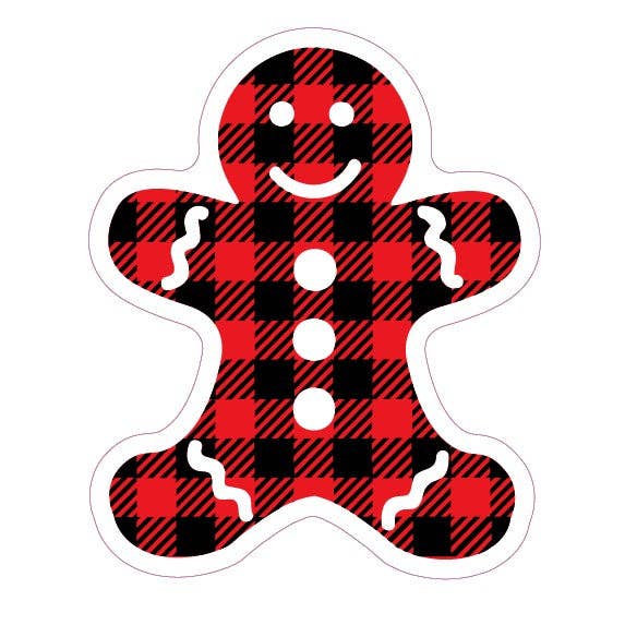 Die Cut Decal Buffalo Plaid Gingerbread Man for wholesale by KL Design Works