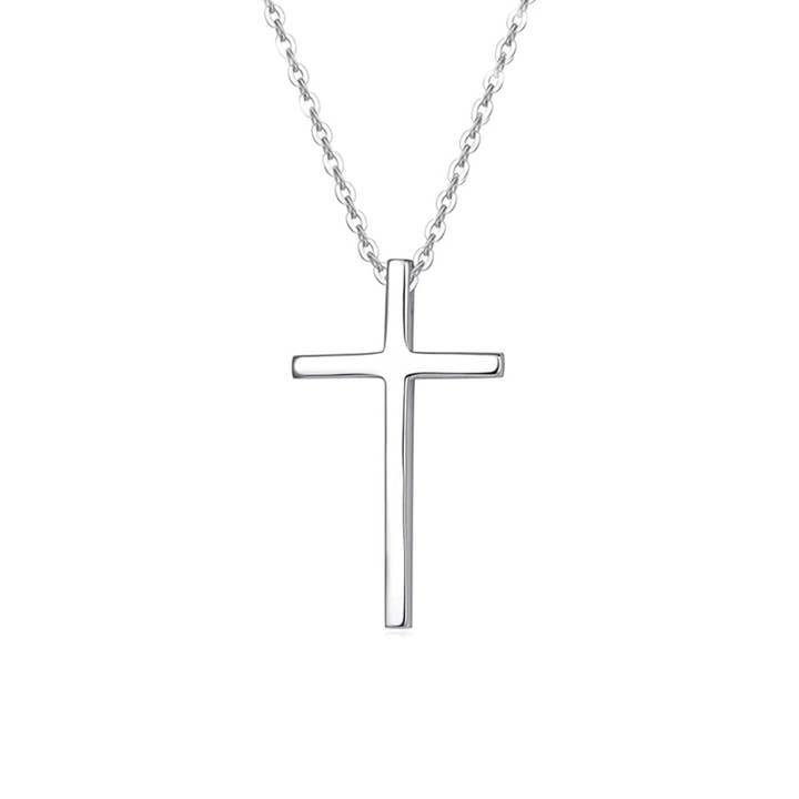 Collana in oro bianco 14 carati con croce «Committed Faith» per la vendita all'ingrosso da parte di Fanci Me Jewelry