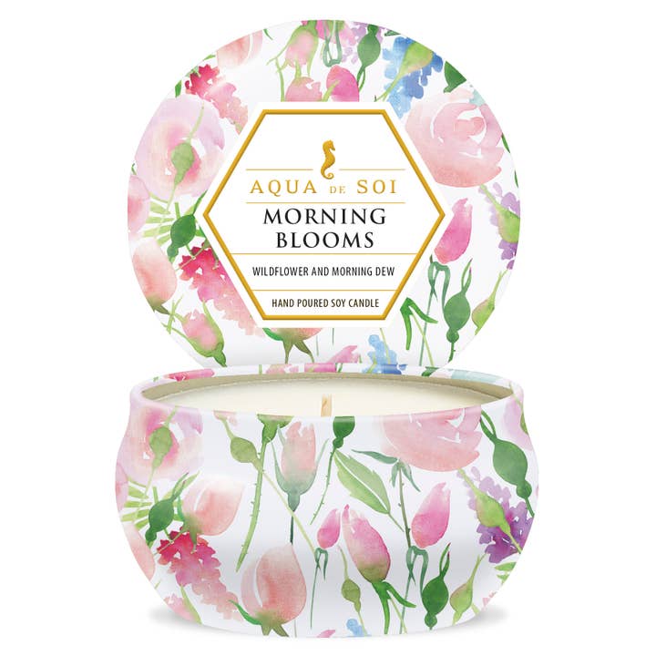 Morning Blooms 9oz Aqua De SOi Tin Candle for wholesale by The SOi Company