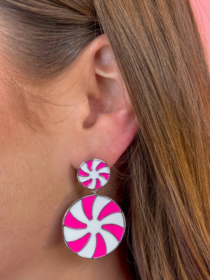 Pink Peppermint Swirl Drop Earrings for wholesale by Jess Lea