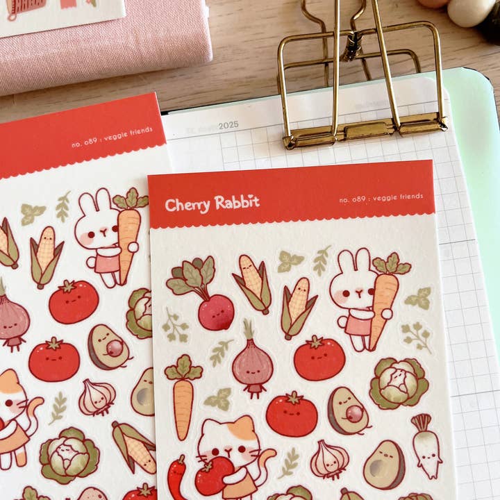 Cherry Rabbit - Wholesale Sticker - Veggie Friends Sticker Sheet no.0892
