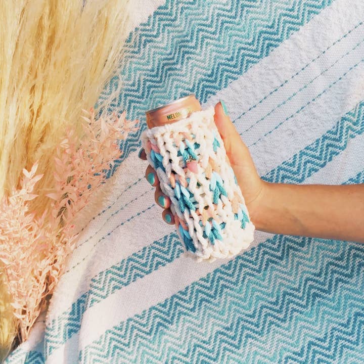 Coral Jade Saber Stone & Pastel Step Stripes Coozie for wholesale by Hot Stuff