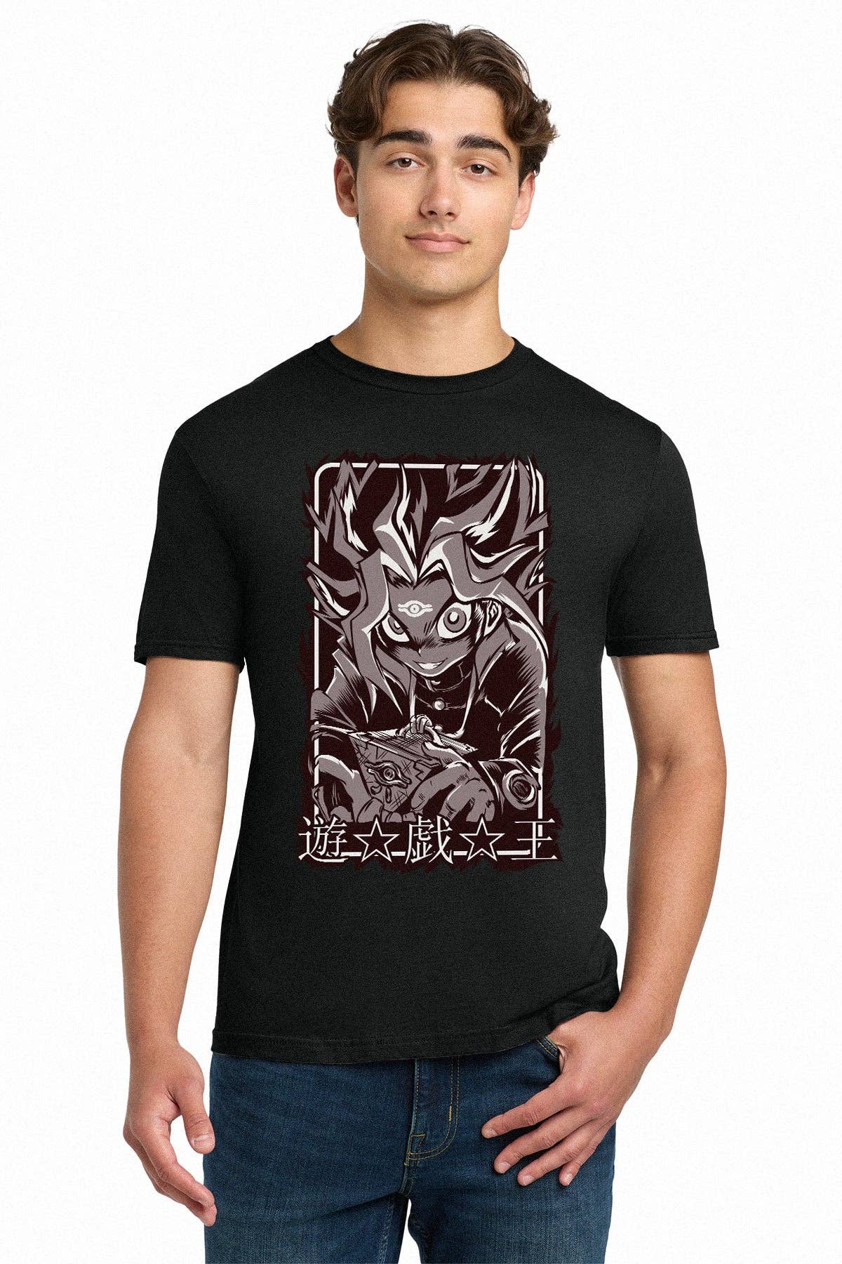 Fundom - Vendita all'ingrosso Maglietta stampata - Unisex - Yu-Gi-Oh! Maglietta Monocromatica per Adulti Unisex Faraone Oscuro Yami Yugi1