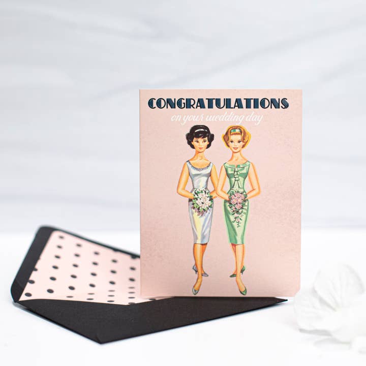 Mod Lounge Paper Company - Wholesale Wedding Card - Vintage Brides Lesbian LGBTQ Mrs and Mrs Wedding Card3