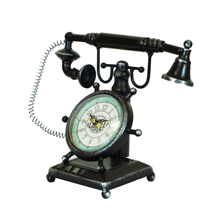 Table clock - Distressed Bronze Vintage Telephone Table Clock for wholesale by Peterson Houseware & Artwares US