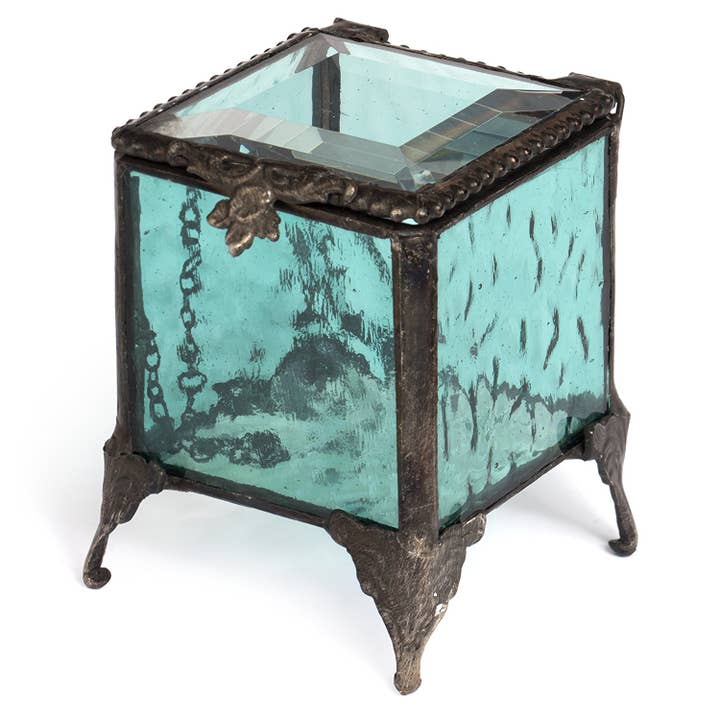 J Devlin Glass Art & Bert Anderson Collection - Wholesale Jewelry Box/Organizer - Turquoise Blue Stained Glass Jewelry Box by J Devlin