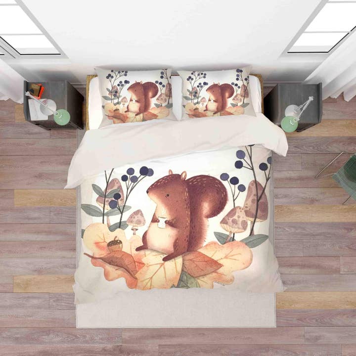3D Squirrel Mushroom Leaves Quilt Cover Set Bedding Set Duvet Cover Pillowcases SF071 for wholesale by Jess Art Decoration