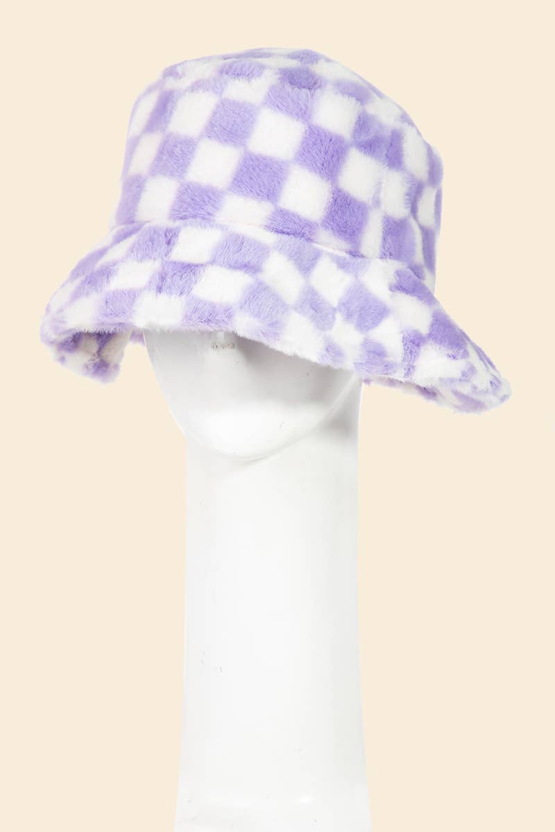 Anarchy Street - Wholesale Bucket Hat - Women's - Checkered Print Fur Bucket Hat3