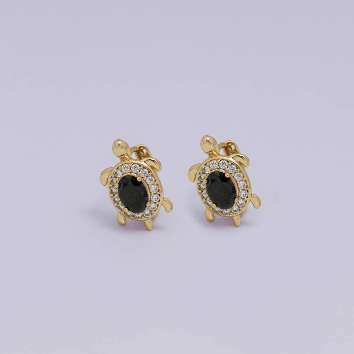 Aim Eternal - Wholesale Huggie Earrings - 24K Gold Filled Turtle Tortoise CZ Animal Huggie Earring3