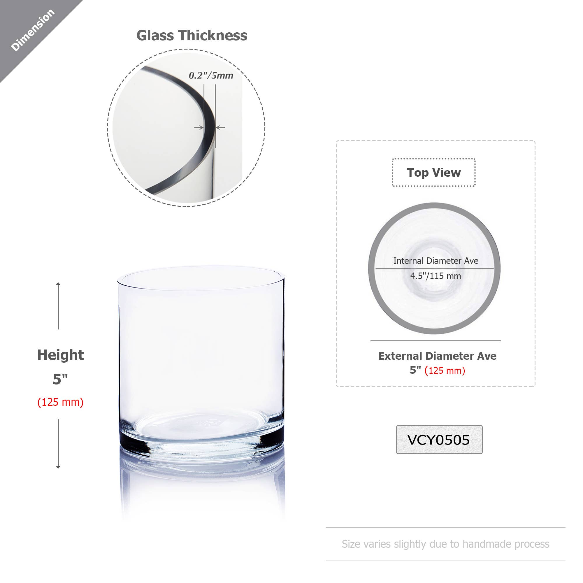 WGV International - Wholesale Vase - WGV Clear Cylinder Glass Vase - 5" x 5"H1