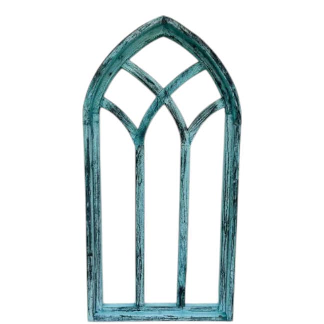 Rustic Farm – wholesale Wall Accent – 34" Cathedral Wood Arch, Blue, Handmade - G-2
