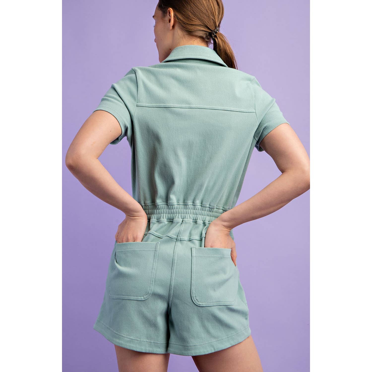 Rae Mode - Vendita all'ingrosso Tutina - Donna - TUTINA A MANICA CORTA IN TWILL DI COTONE ELASTICIZZATO2