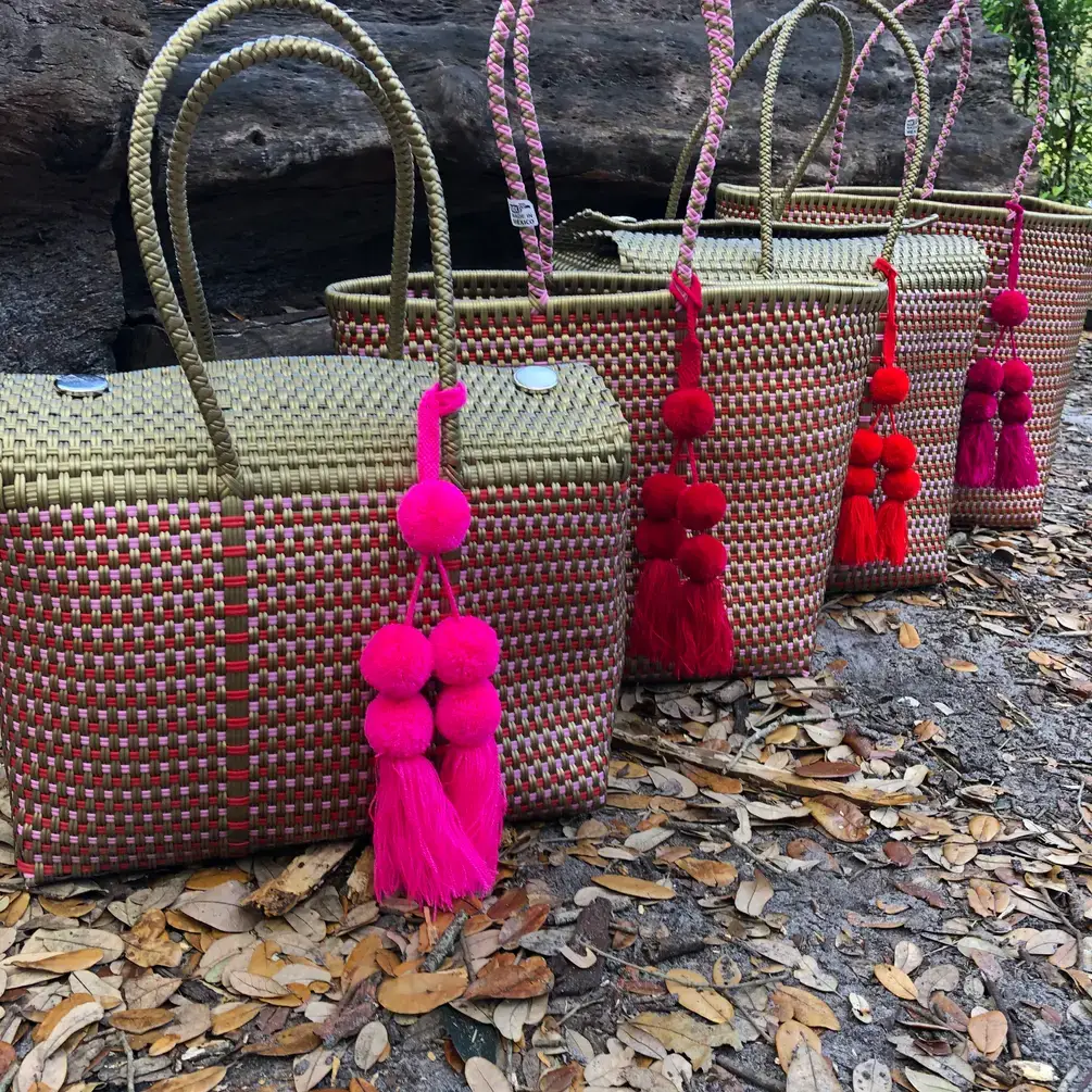 The Faria - Wholesale Beach Bag - Gold and Pink Handwoven recycled plastic beach Bags  3