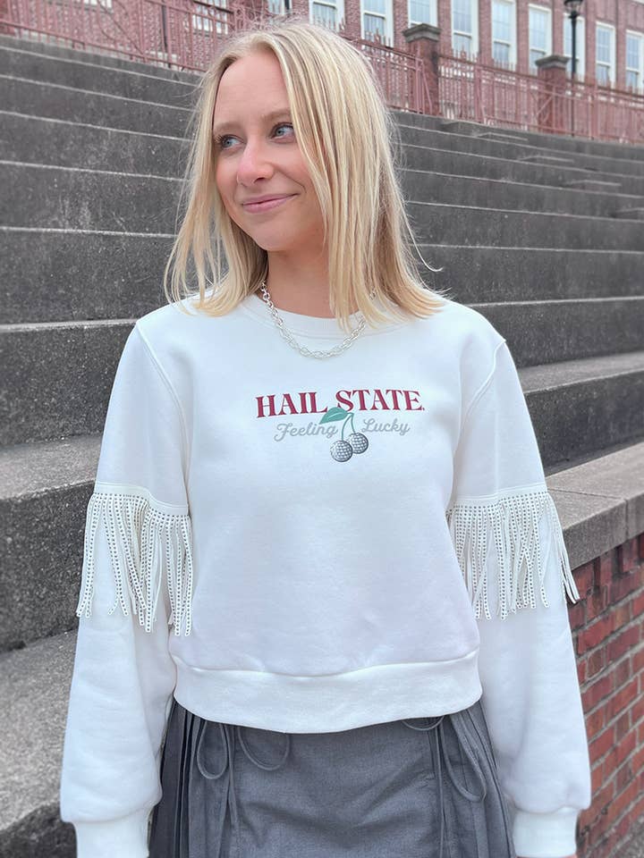 Mississippi State University Cherry on Top Disco Fringe Pullover for wholesale by Rivalry Runway