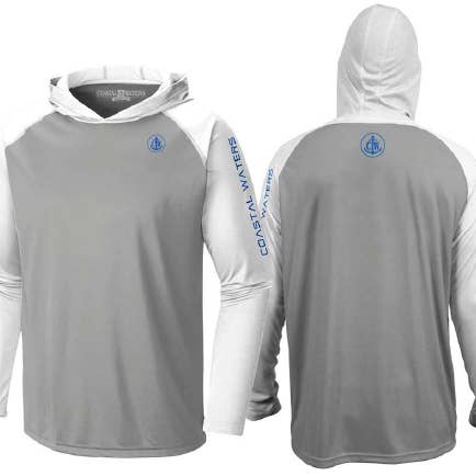 Coastal Waters Men's Hooded Raglan Long Sleeve Sun Protection-UPF 50 - Gray & White for wholesale by Coastal Waters Supply Company
