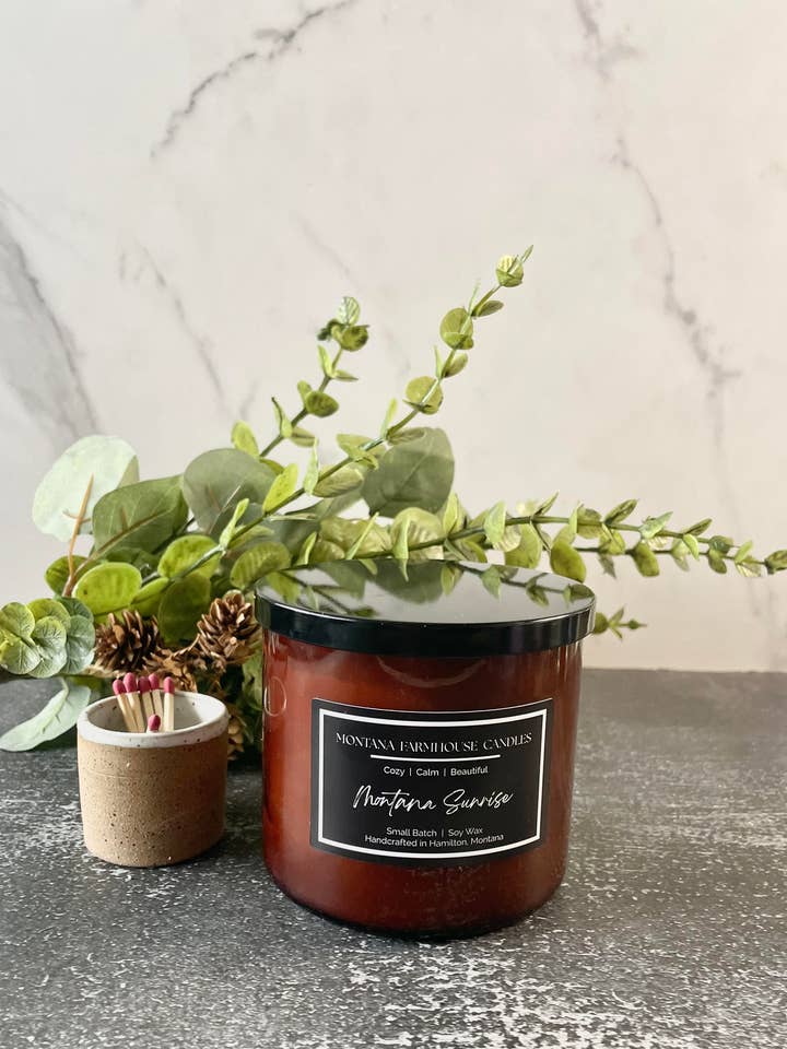 3-Wick Tumbler Jar With Black Lid - Amber - 19 Ounces for wholesale by Montana Farmhouse Candles