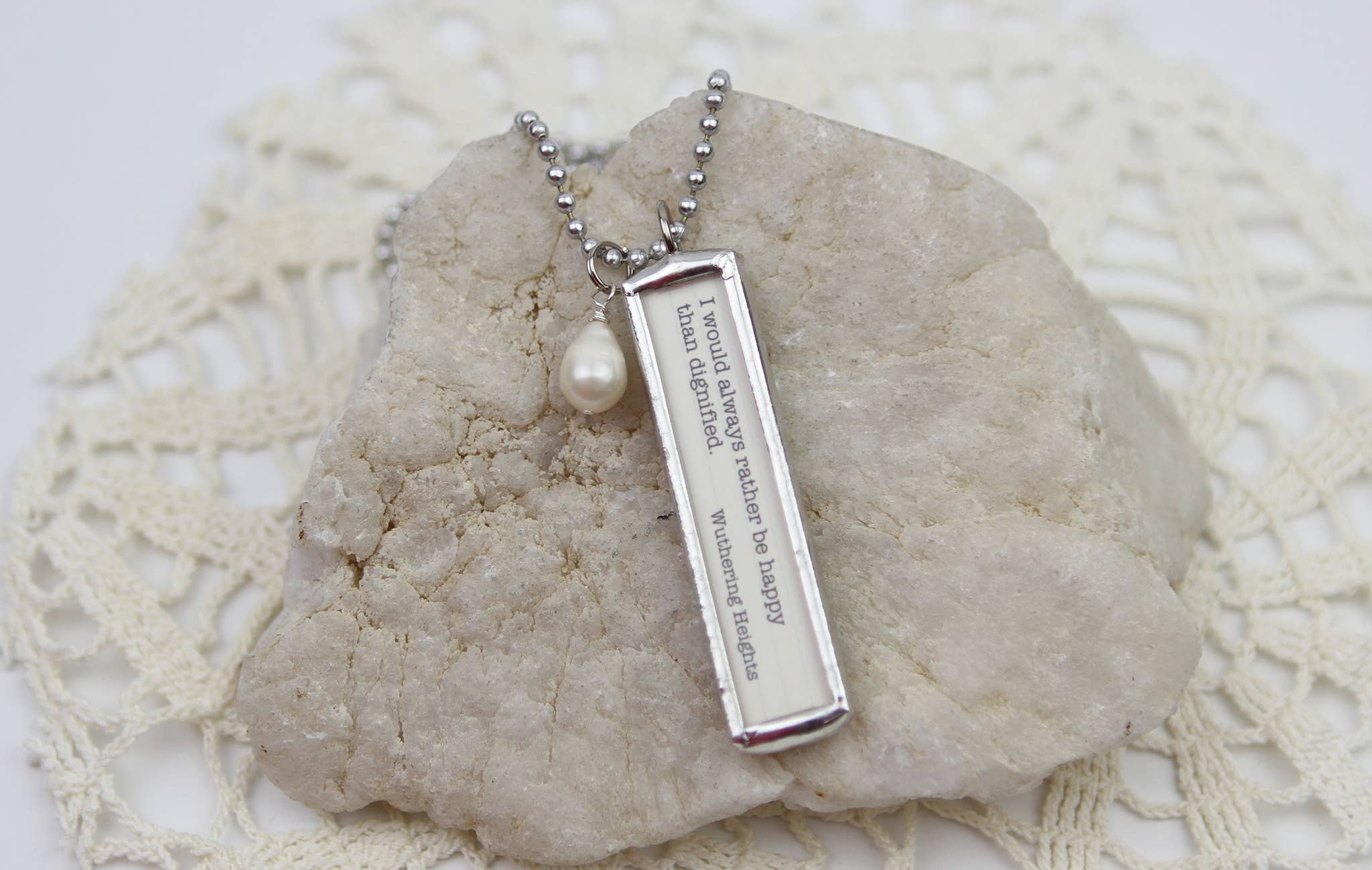 Jennifer Dahl Designs LLC - Wholesale Pendant/Charm Necklace - Jane Eyre Be Happy Book Soldered Charm Necklace 1