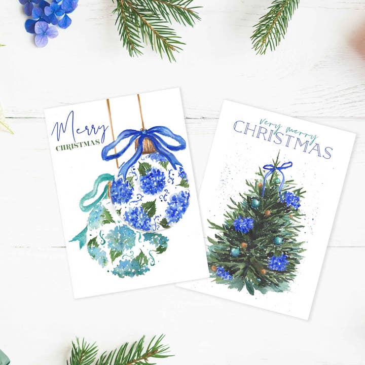 Merry Hydrangea Christmas Card Set for wholesale by ALR Designs
