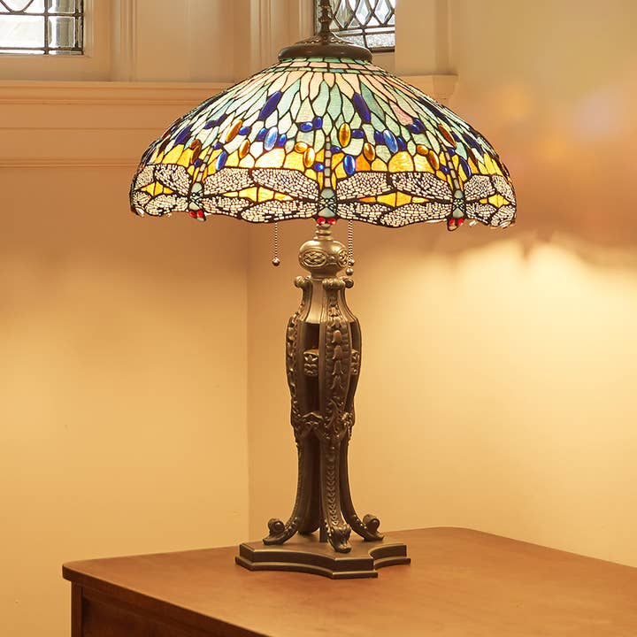 River of Goods - Wholesale Accent/Desk Lamp - 35"H Dragonfly Tiffany-Style Stained Glass Table Lamp0