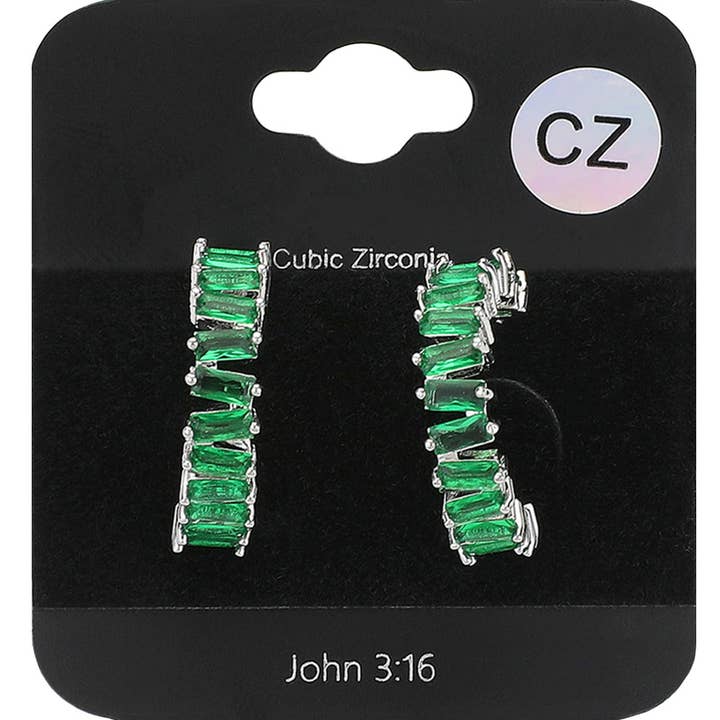 Wona Trading, Inc. - Wholesale Hoop Earrings - Baguette CZ Stone Hoop Evening Earrings