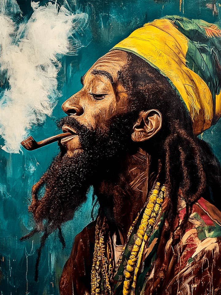 Stampa d'Arte Rastafariana Fumante - Marijuana – Opera 8″x10″ per Cornice 11″x14″ per la vendita all'ingrosso da parte di Mowbi