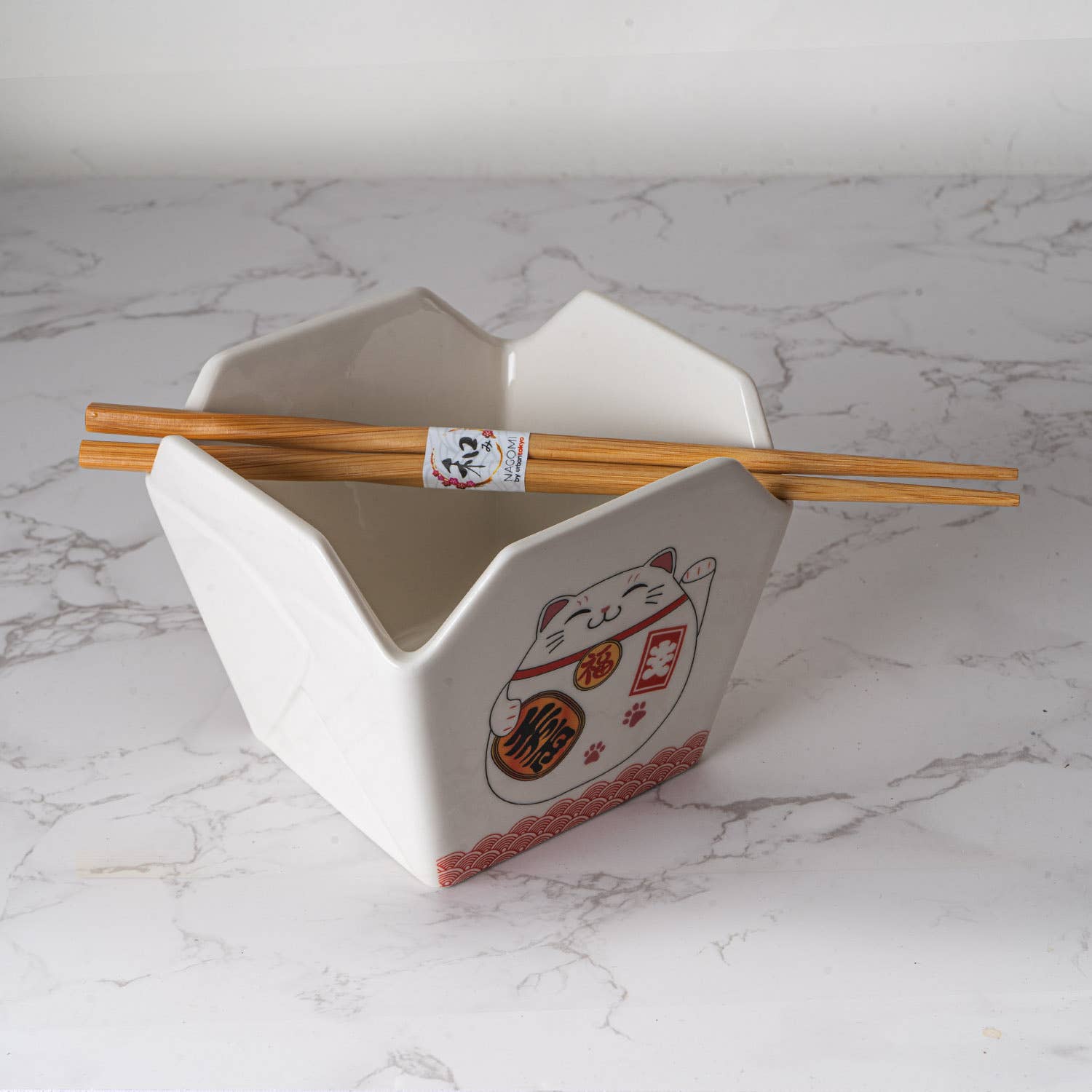 Urban Tokyo - Wholesale Serve Bowl - 16oz 5"W x 4"H Takeout Box Serving Bowl With Chopsticks Lucky Cat (1/24)1