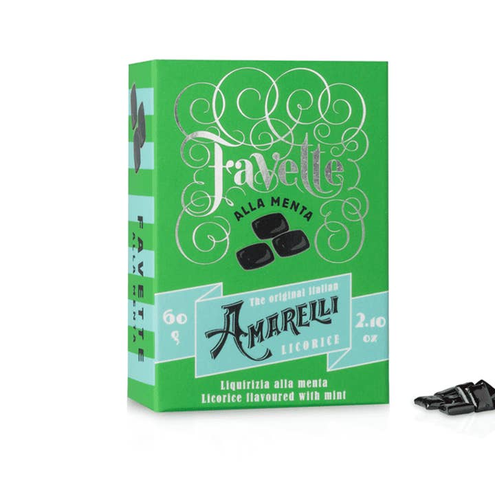 FAVETTE 60g box Mint flavored Licorice Made in Italy for wholesale by Amarelli Fabbrica Di Liquirizia