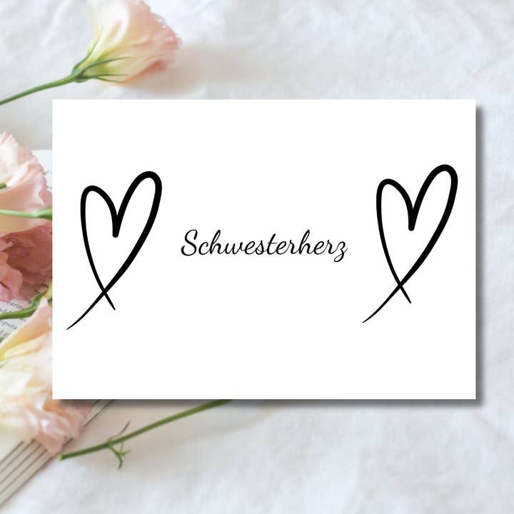 Herzkarte mit Schwesterherz Postkarte mit Herz in weiß für den Großhandel von FreelingVenture