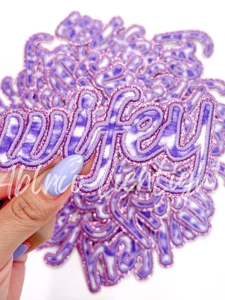Wifey purple fuzzy cheetah embroidery patch iron on for wholesale by ABLNco