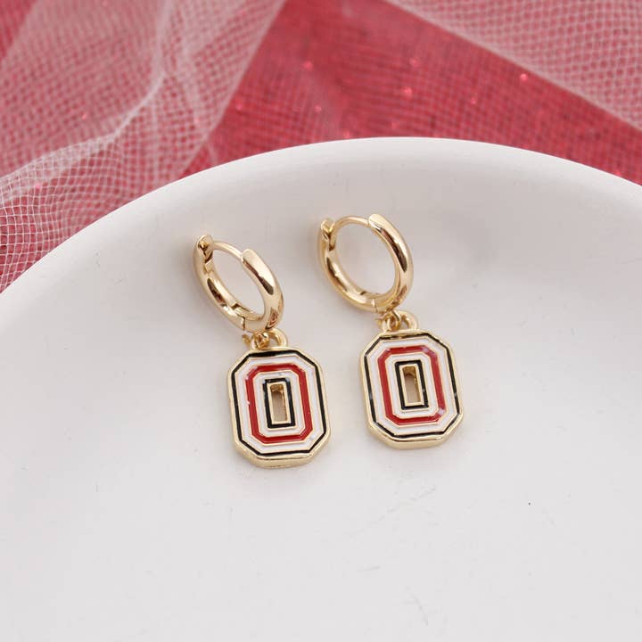 Ohio State Huggie Hoop Earrings w/ Enamel Logo for wholesale by Seasons Jewelry