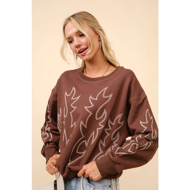 BNS - Wholesale Graphic Sweatshirt - Women's - Western Boots Stitch Long Sleeve Sweatshirt Top16