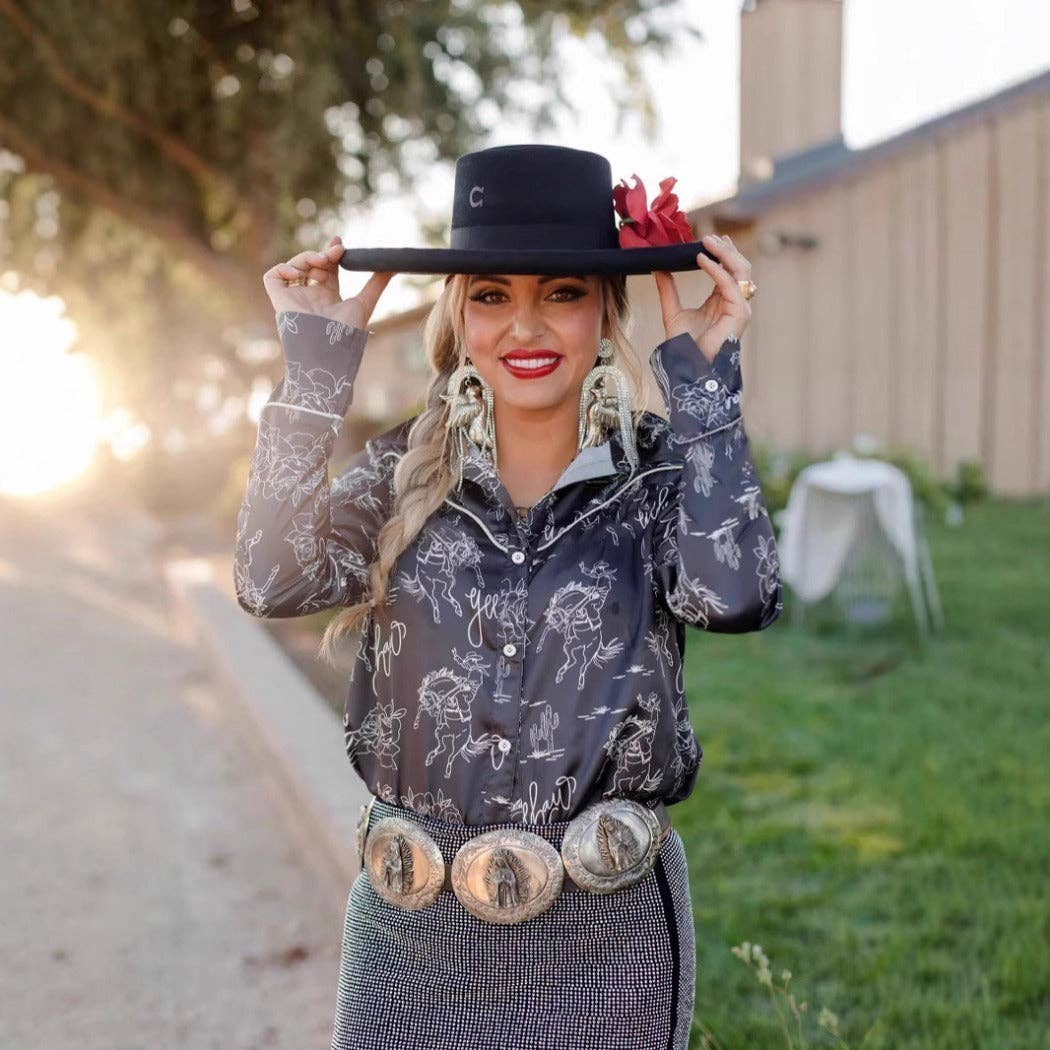 Funkyrel® Atzbranding Limited - Vente Chemise à col boutonné – femme - Crosa - Chemise à manches longues imprimée Western - Cowgirl urbaine7