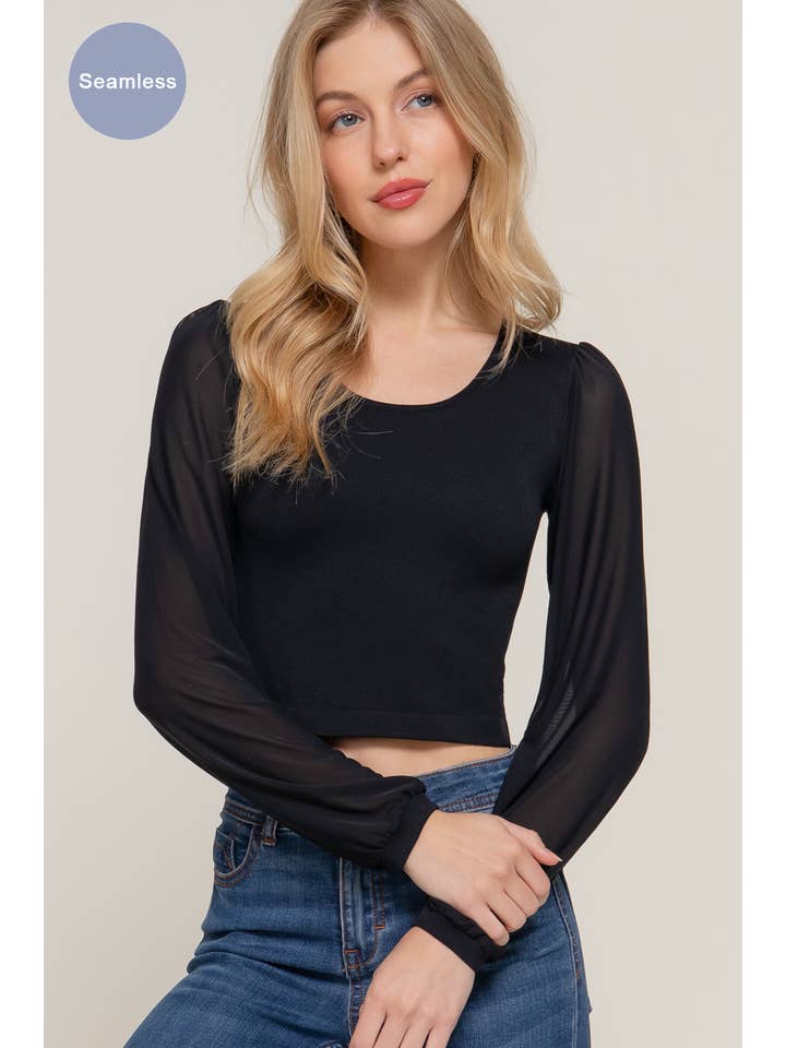 Active Basic | Active USA - Wholesale Knit Top - Women's - Mesh Long Sleeve Round Neck Seamless Top8