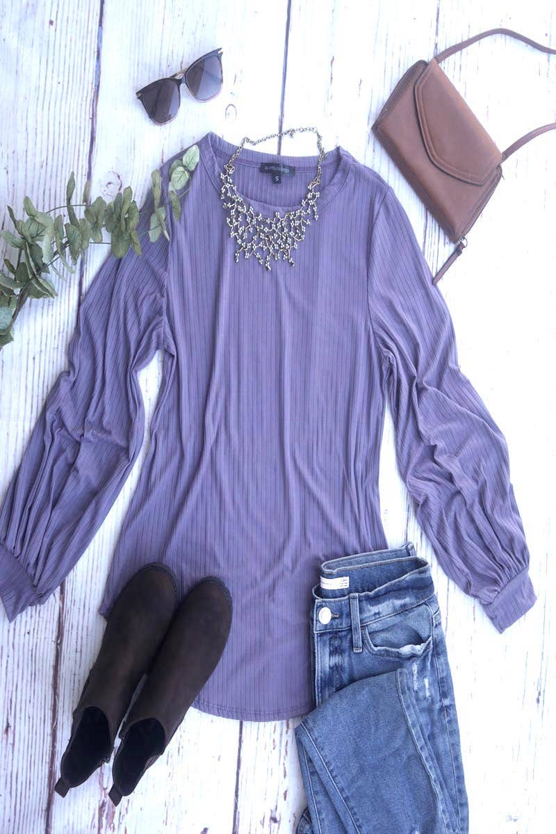 24-Hrs Fashion - Wholesale Knit Top - Women's - Ribbed Puff Sleeve Top S-XL3