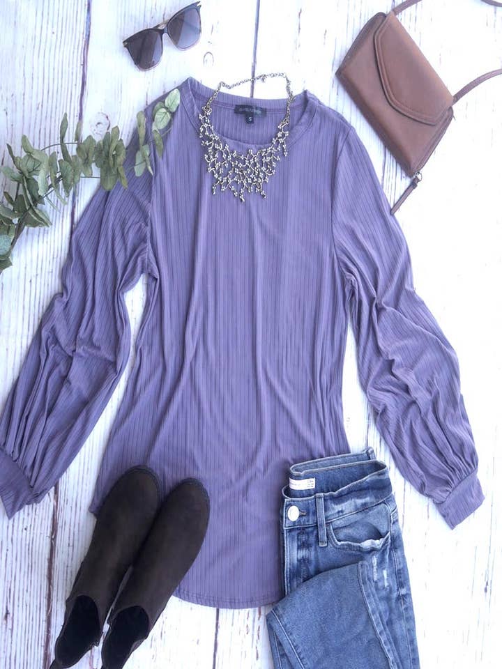 24-Hrs Fashion - Wholesale Knit Top - Women's - Ribbed Puff Sleeve Top S-XL3