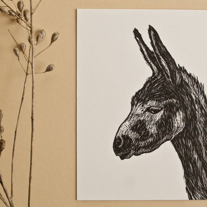 Carte postale âne, illustration animale pour la vente par Katja Rub