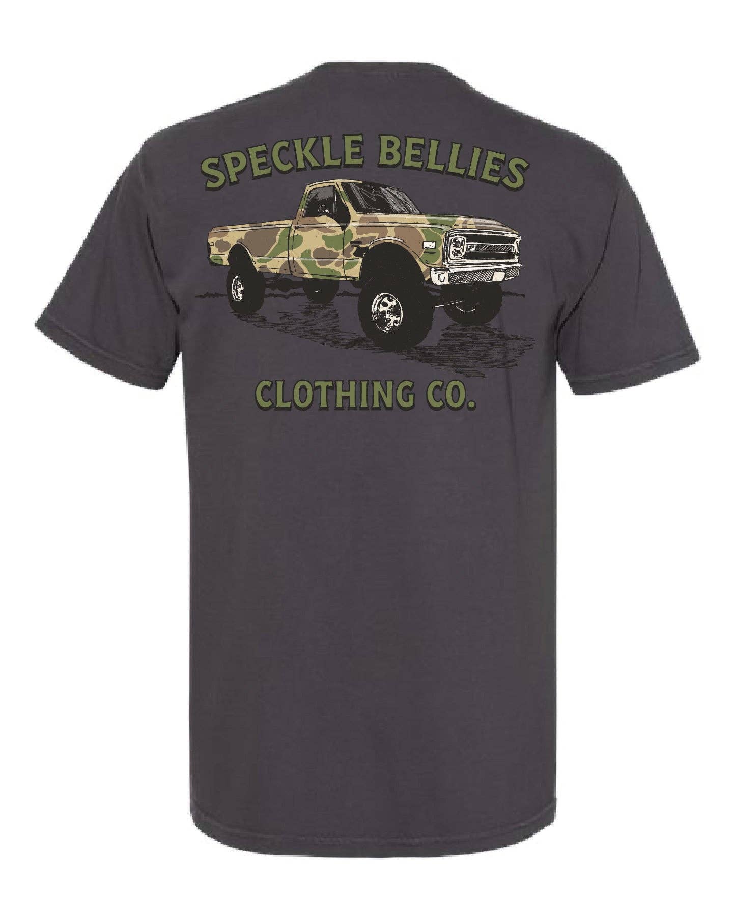 Speckle Bellies Clothing Company – Großhandel T-Shirt mit Siebdruck – Unisex – Camo-Truck1