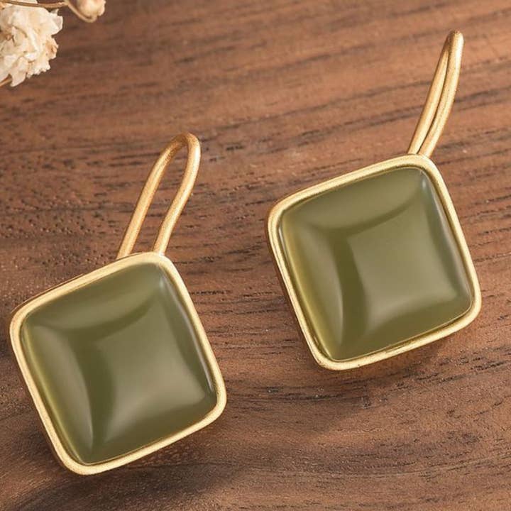 Bright MacMing - Wholesale Stud/Post Earrings - Rhombus Shaped Jade Stud Earrings