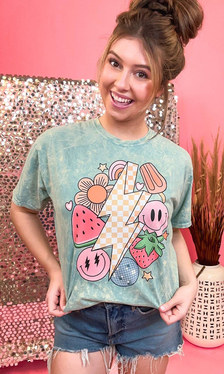 Sugar Stitch - Wholesale T-Shirt (Graphic) - Women's - Retro Fruity Summer Mineral Washed Cool Mint Shirt