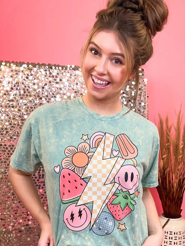 Sugar Stitch - Wholesale T-Shirt (Graphic) - Women's - Retro Fruity Summer Mineral Washed Cool Mint Shirt0