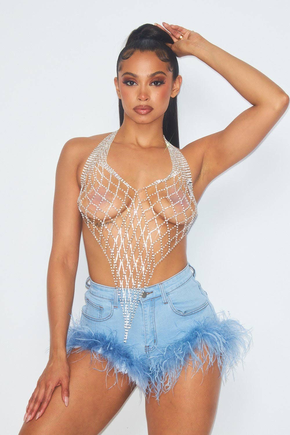 Multi Halter Neck Tie Rhinestone Cover Up Top for wholesale on Faire