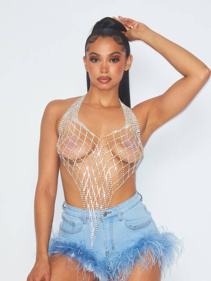 Multi Halter Neck Tie Rhinestone Cover Up Top for wholesale on Faire0