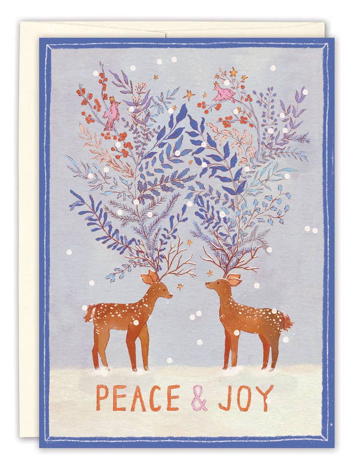 Peace & Joy Reindeer Holiday Card for wholesale by Biely & Shoaf