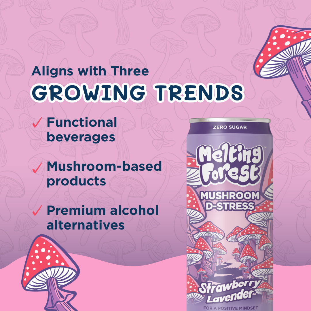 Melting Forest - Vente Eau gazeuse - Boisson aux champignons | Soulagement du stress | Fraise et lavande8