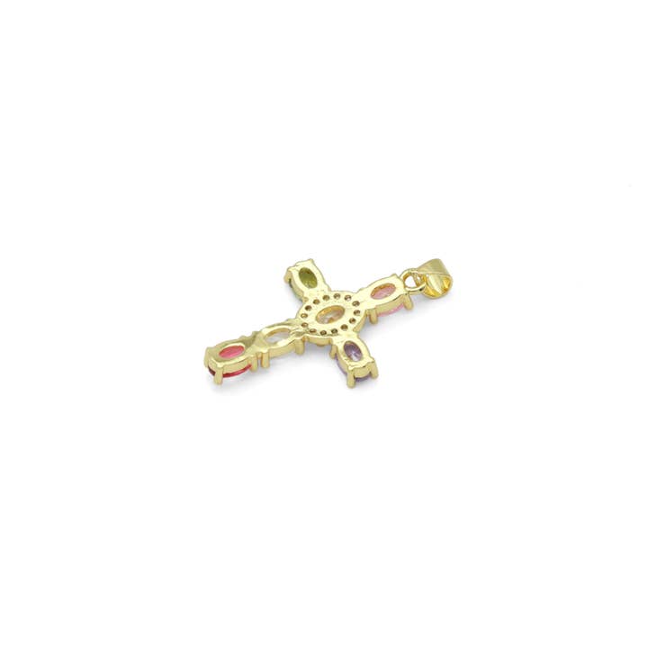 BestBeads&Beyond - Wholesale Individual Charm/Pendant - Gold Colorful Oval CZ Cross Charm Pendant, Sku#LD640