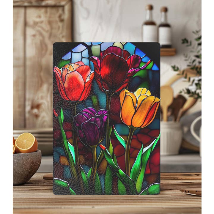Tempered Glass Cutting Board: Tulips Charcuterie Tray (2) for wholesale by Fernville Creations